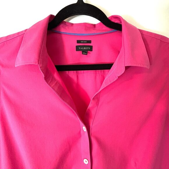 Talbots 14 Non-iron cotton rose pink sleeveless button front collared spandex bl - Picture 2 of 8